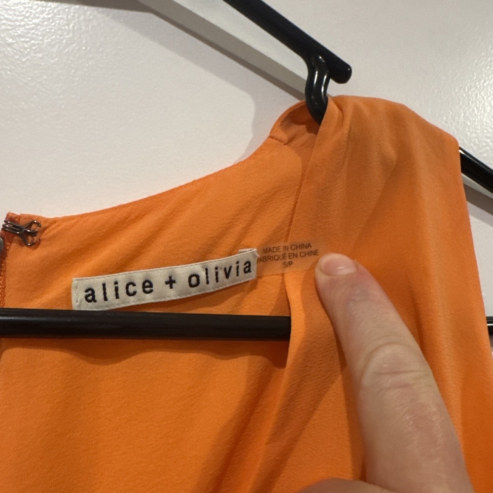 Alice + Olivia Orange Silk Heart Cutout Back V-Neck Mini Dress C503684600 Small - Picture 3 of 8